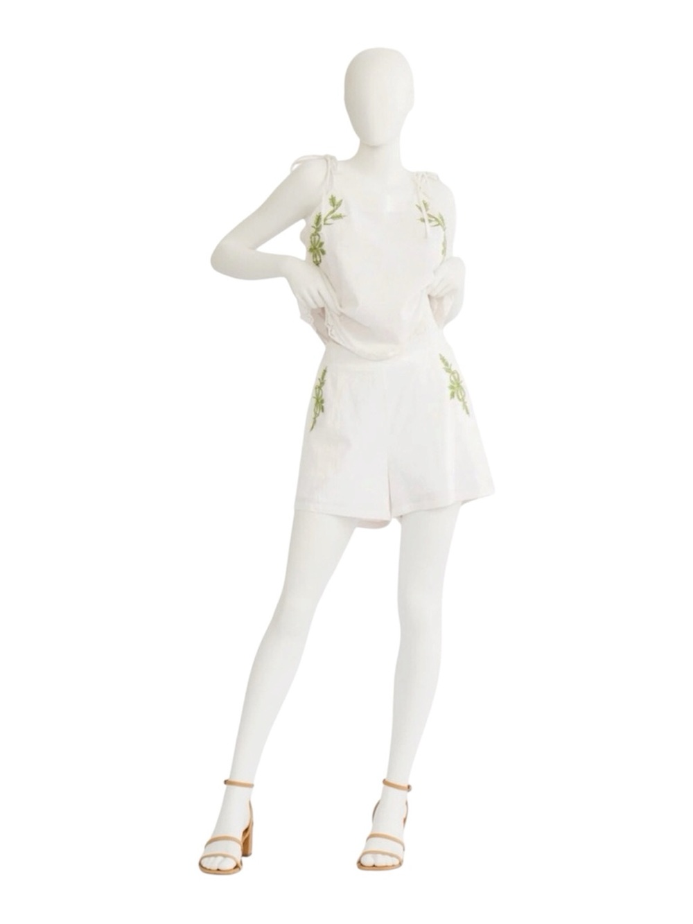 ADDCONFDT cotton embroidered halter short set S M L